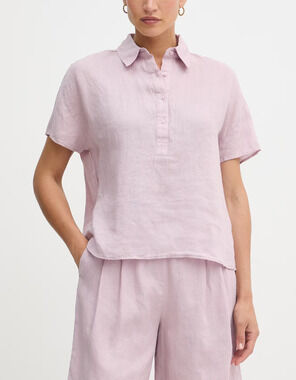 United Colors of Benetton Top XL Oversized Button-Up Pink 100% Linen A009780